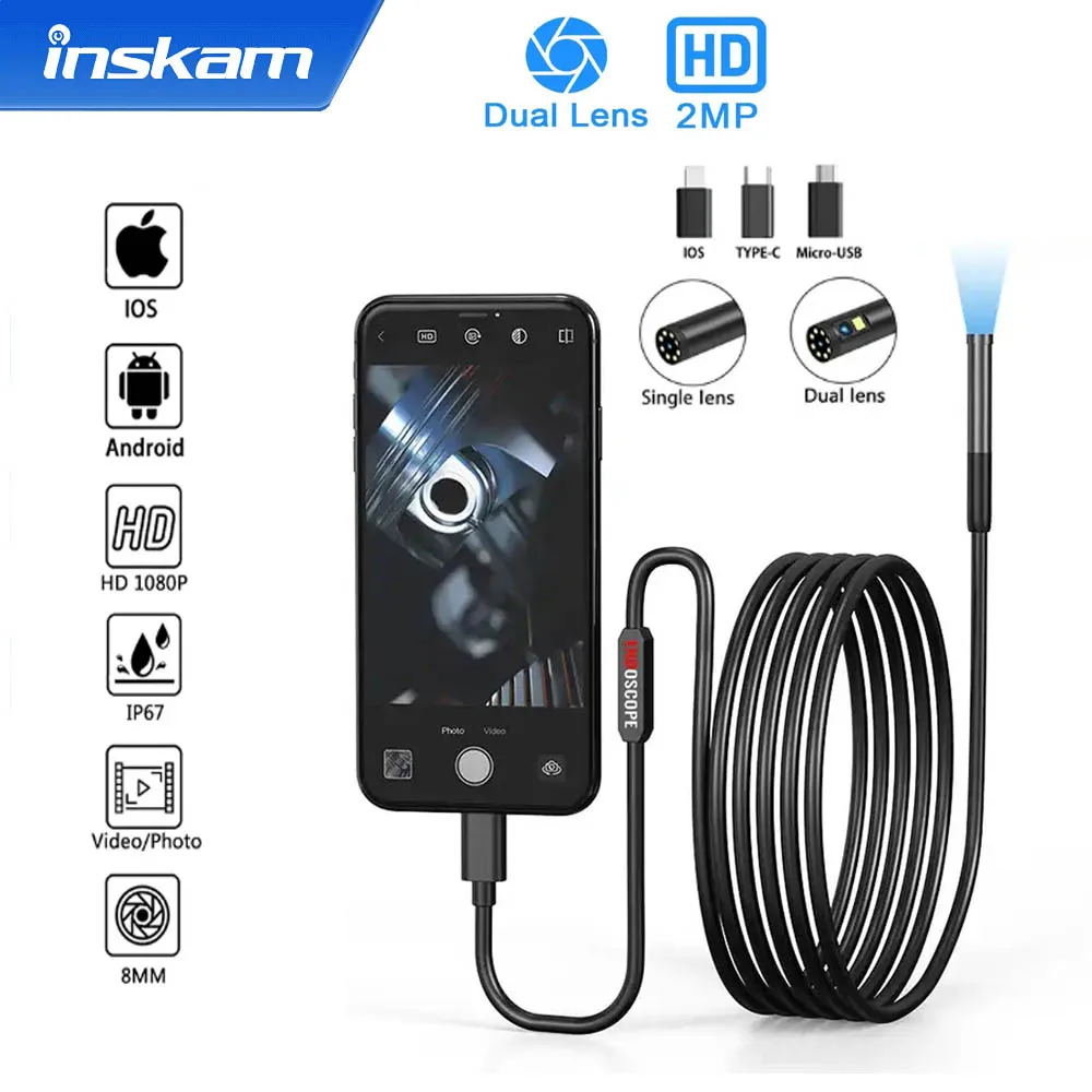 

W300-C Wi-Fi Lightning Type-c 3 м жесткий кабель 3 в 1 драйвер с одной линзой эндоскопическая камера эндоскоп для смартфонов сотовый телефон