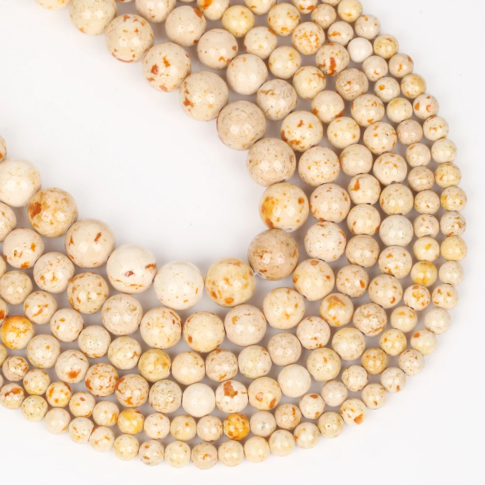 Natursteinperlen 6-12mm Gelber Punkttürkis Runde Lose Abstandsperlen für Schmuckherstellung DIY Armbänder Ohrring-Zubehör