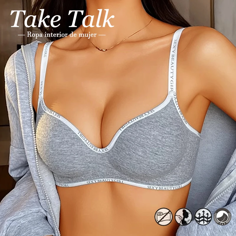 Women Sexy Seamless Bras Letter Straps Push Up Underwear Wireless Comfortable Brassiere For Female Ladies Deep V Neck Lingerie