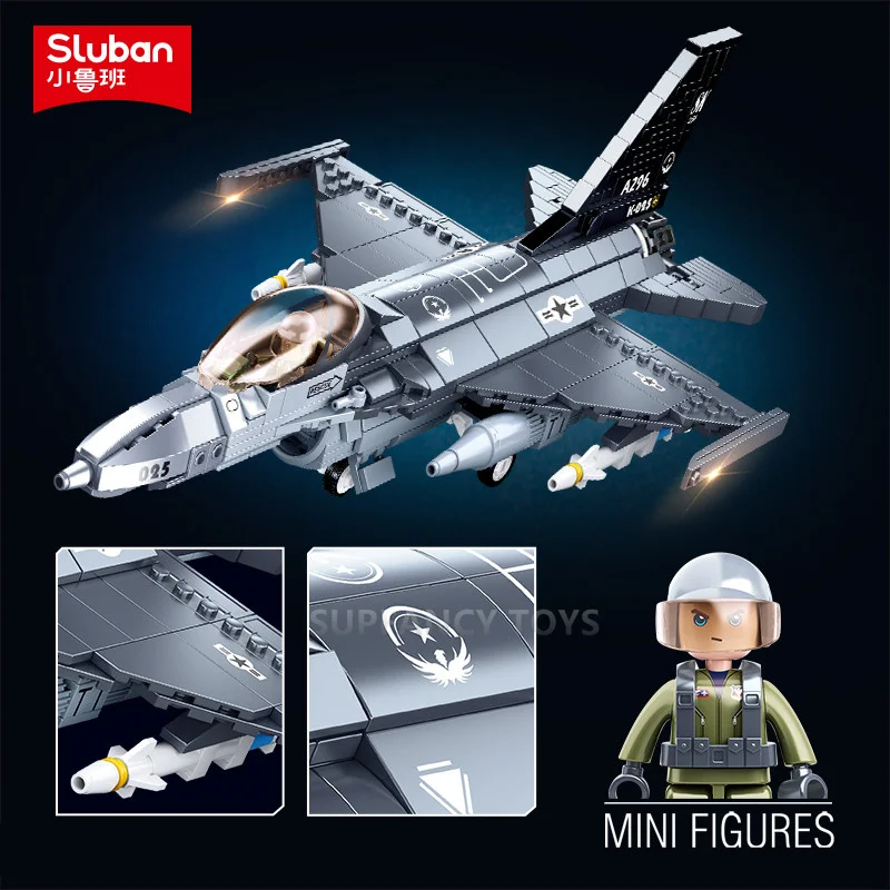 

Sluban 521PCS Air Force F16 Fighting Falcon Multi-role Fighter Assembly Building Blocks Plane Sets Educational Toys for Children