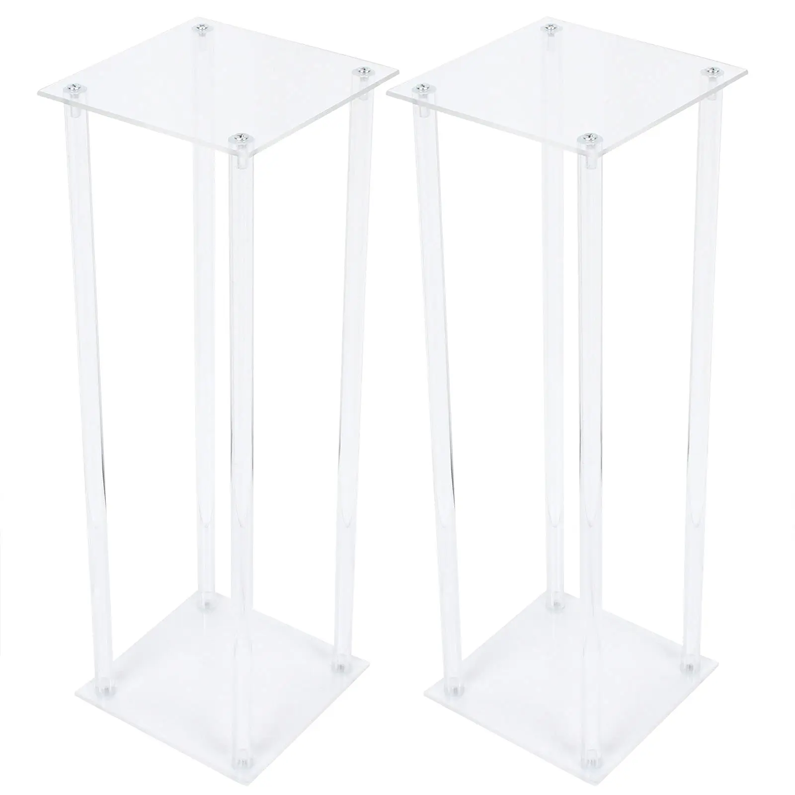Acrylic Column Vases for Wedding Tables, 2 Clear Flower Stands, Modern Centerpiece Decor