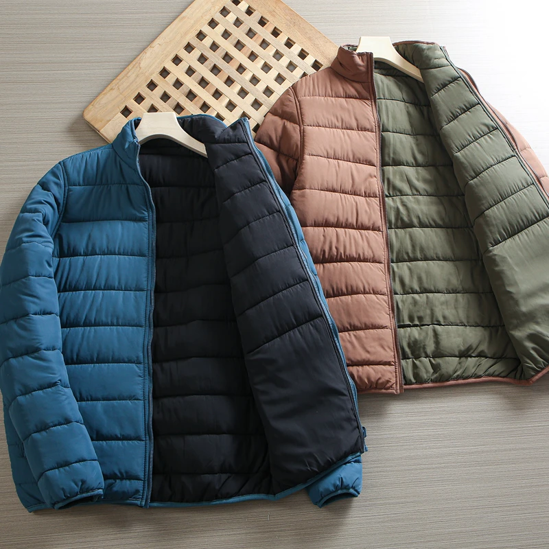 

Double-Sided Wearable Lightweight Warm Cotton Jaet Men's Casual Stand Collar Waterproof Autumn Winter Outerwear