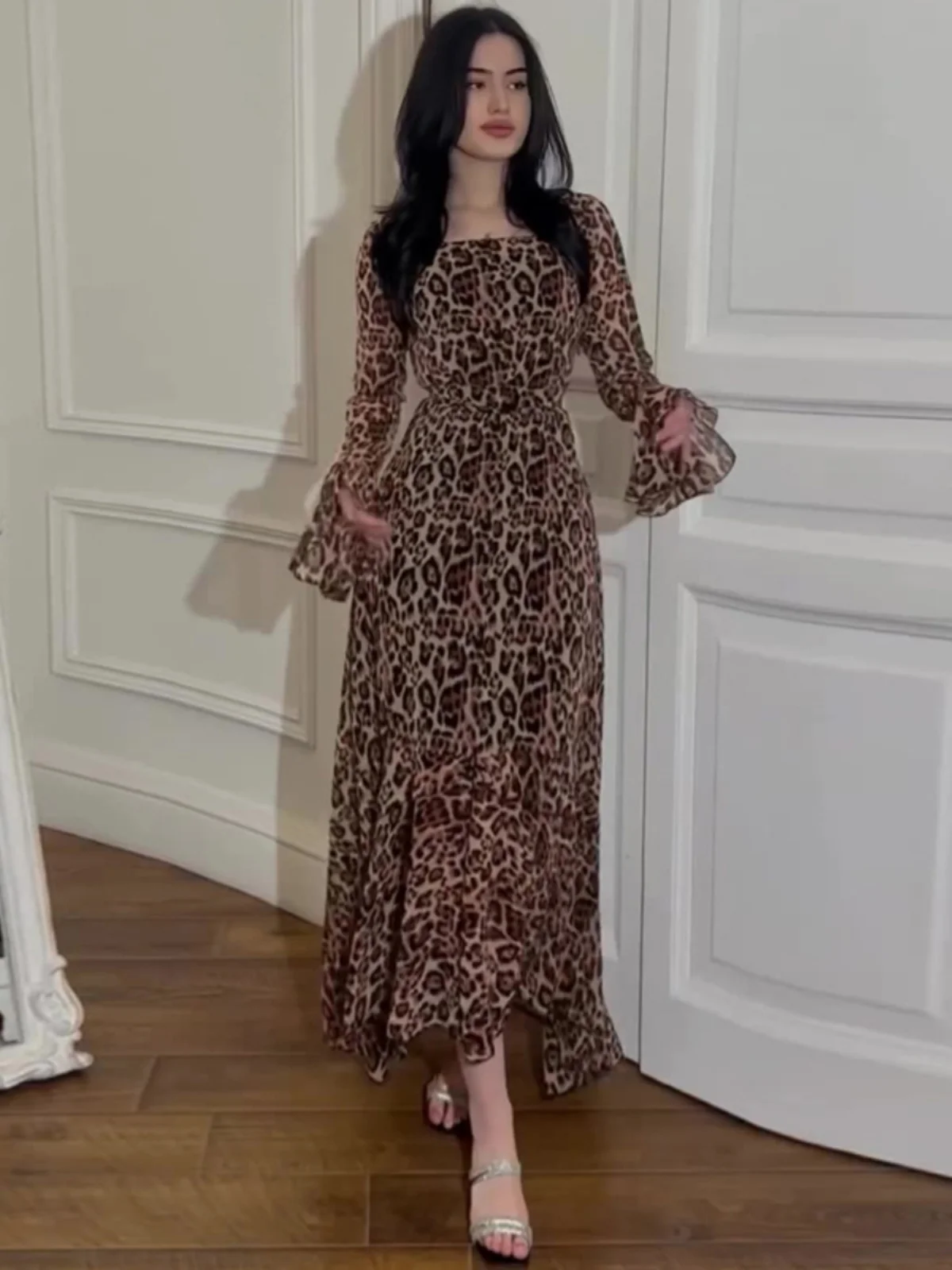 

Элегантная асимметричная юбка с леопардовым принтом, длинная, из шифона, женская, для стройности, из тюля, весна-осень, модная