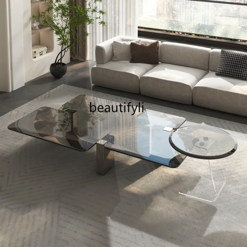 

Monsoon Special-Shaped Tea Table Tempered Glass Rectangular Household Light Luxury Small Apartment Tea Table Side Table