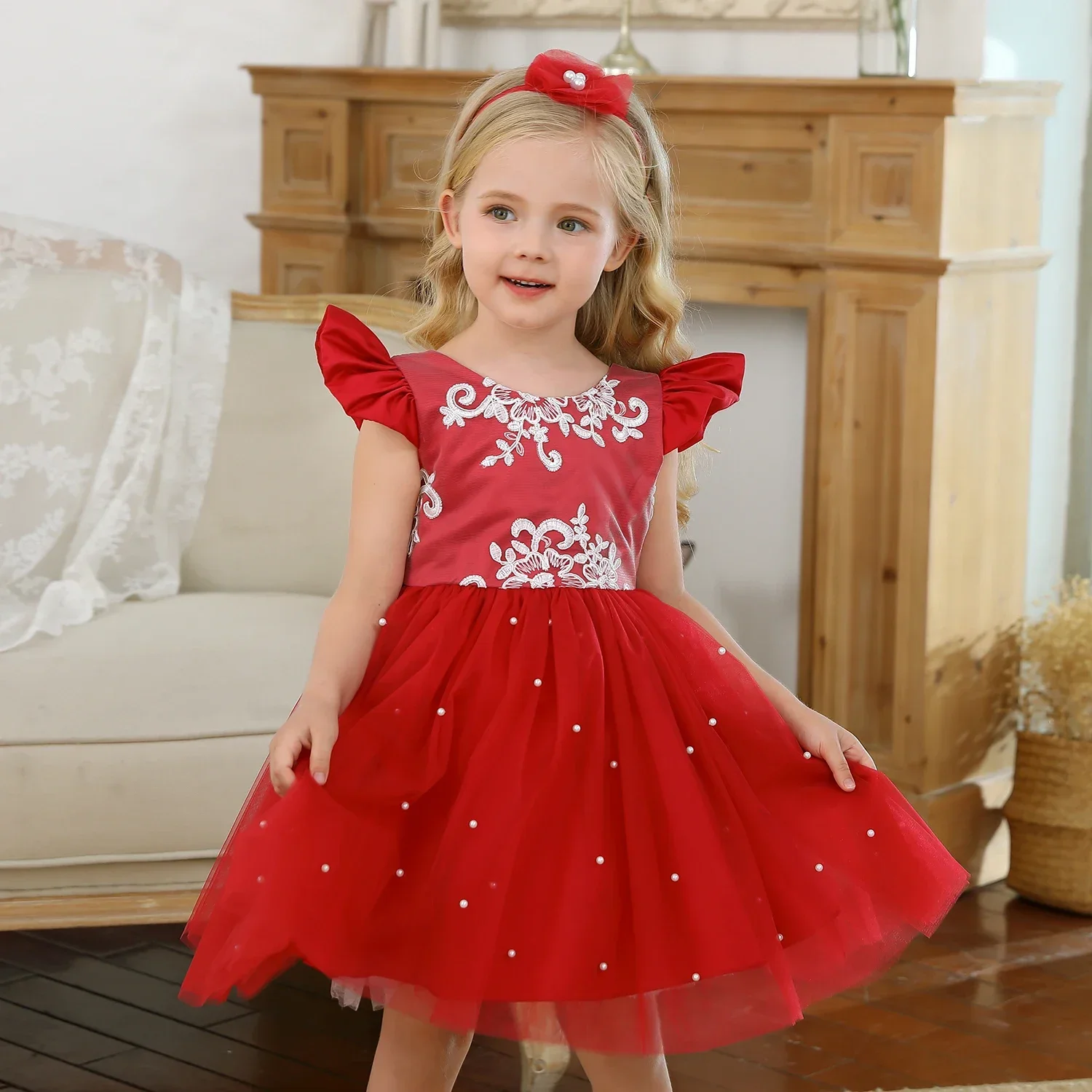 Toddler Girls Red Christmas Princess Dress Cute Baby Girl 1st Birthday Party Tutu Gown Newborn Backless Bow Girls Xmas Costume