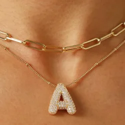 Chunky A-Z 26 Letters Necklace Bubble Balloon Initial Collar Chains Charm Cubic Zircon Stacking Necklace Hip Hop Jewelry Gift