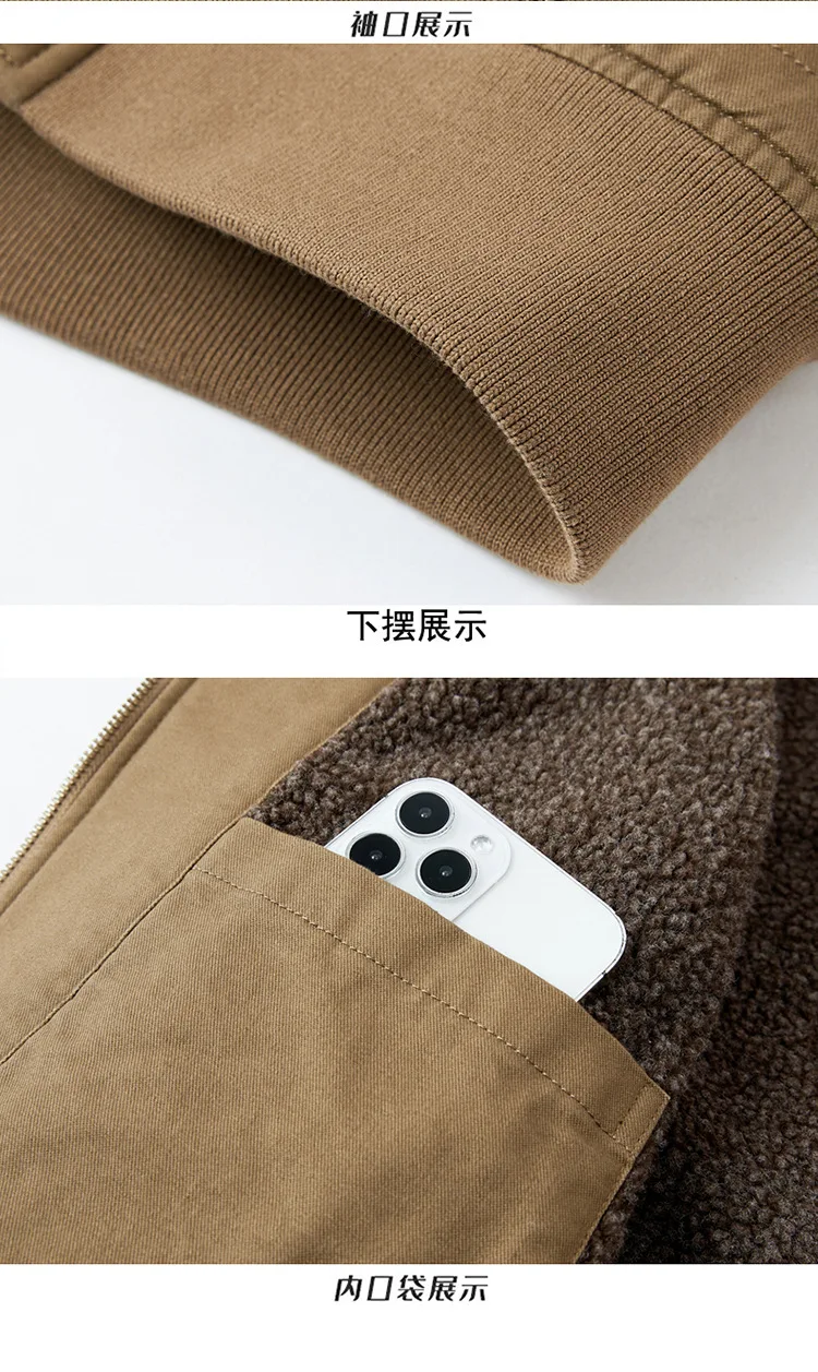 Men Lapel Pilot Workwear Cotton Coat Men Full Cotton Lamb Fleece Thick Parkas Men Oversize Casual Thermal Top Fur Collar Parkas