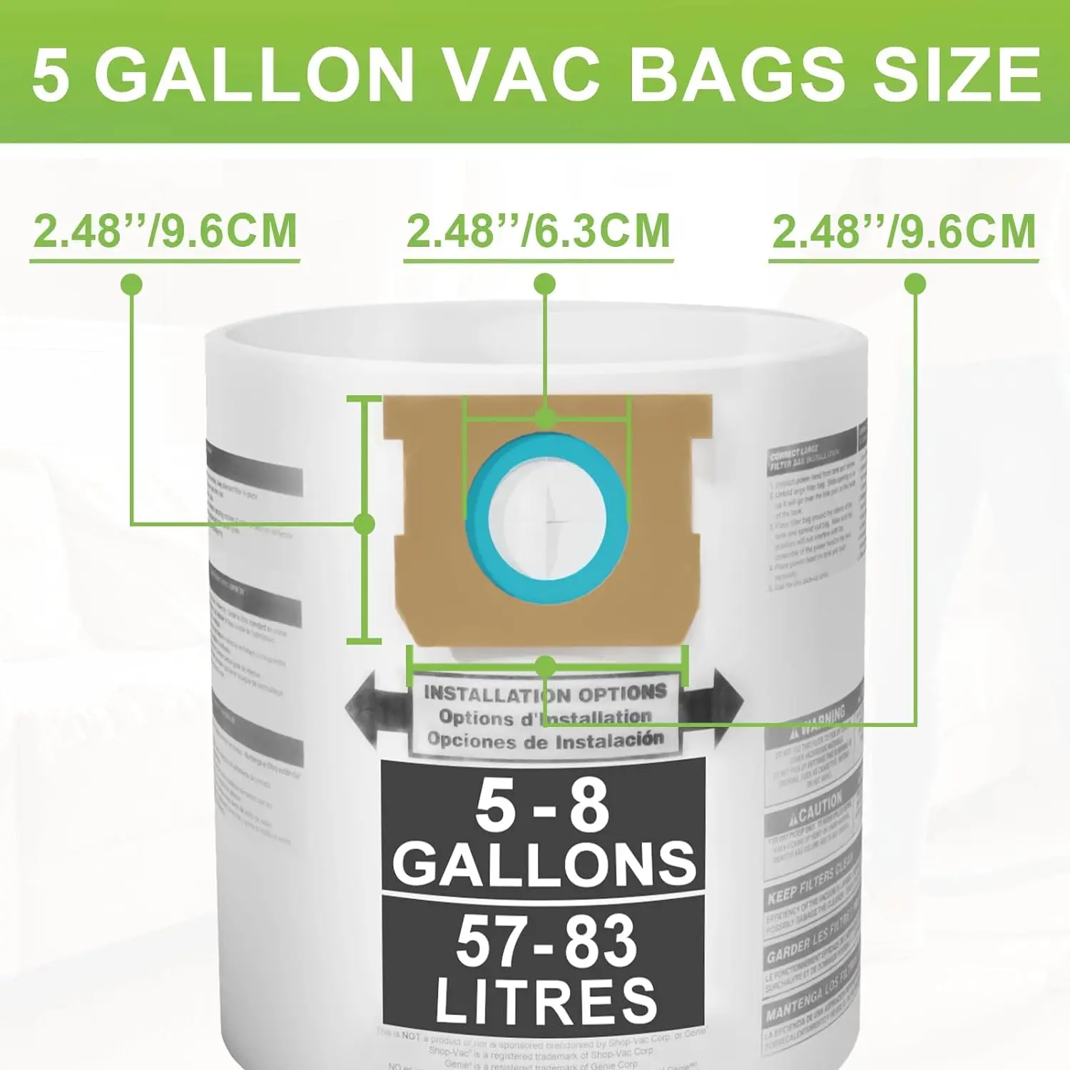 Replacement Wet/Dry Vacuum Bags Dust Bags For Shop-Vac Ridgid 5-8 Gallon Vacuum Cleaner Type E/H 9066100 90661 906-61 Parts