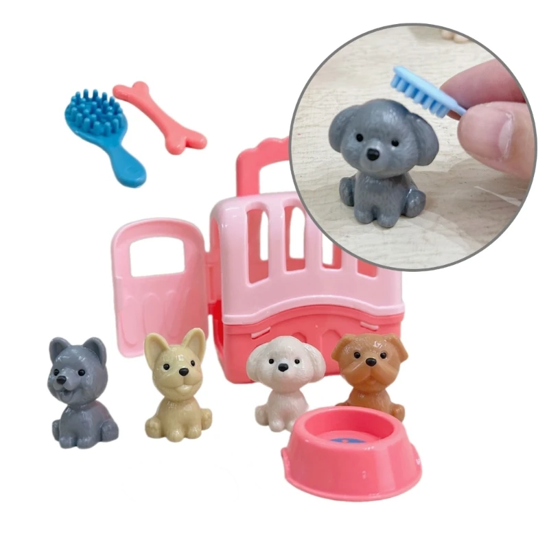 Girls Pretend Play Pet Toy Dog Grooming Feeding Dollhouse Toy Kids Birthday Gift