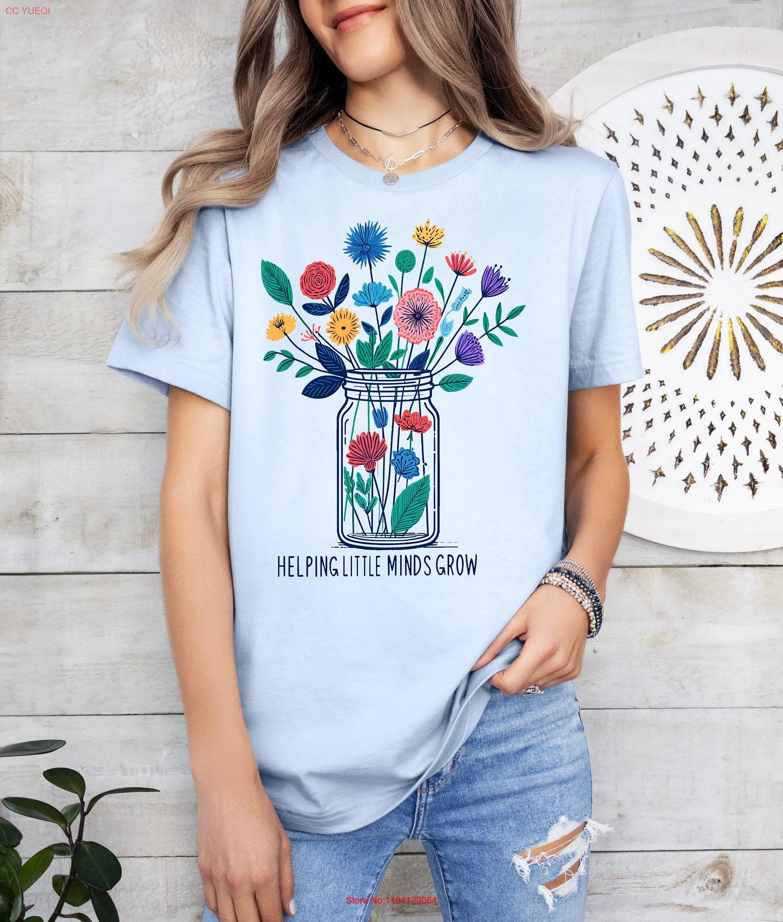 Helping Little Minds Grow T Shirt Teacher Kindergarten Floral Appreciation Preschool long or short sleeves