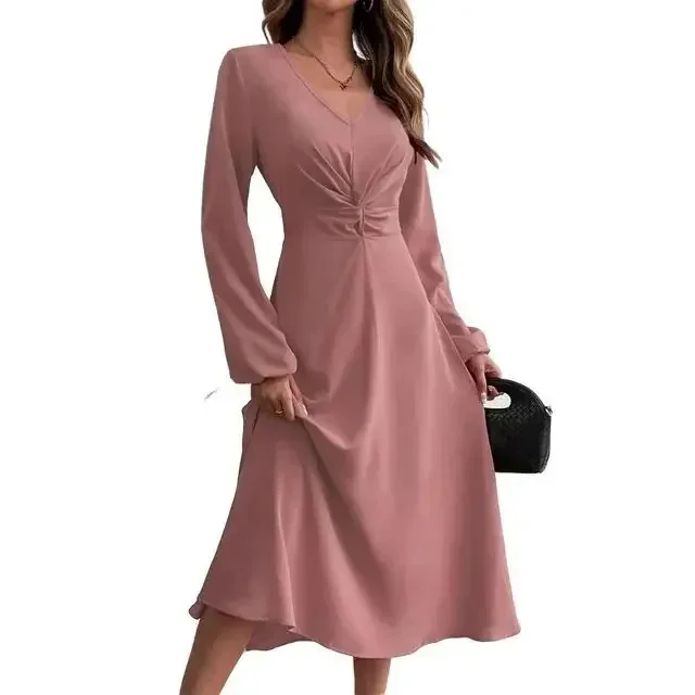 Vestidos de maternidad vestido mujeres embarazadas otoño cuello pico Color sólido vestido elegante Antern manga larga caliente mamífero falda ajustada