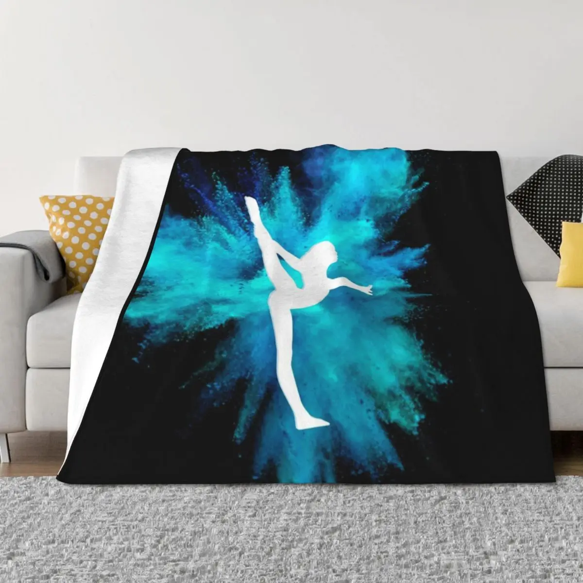 

Gymnast Silhouette - Blue Explosion(On Black) Throw Blanket Blankets Sofas Of Decoration Fashion Sofas sofa bed Tourist Blankets