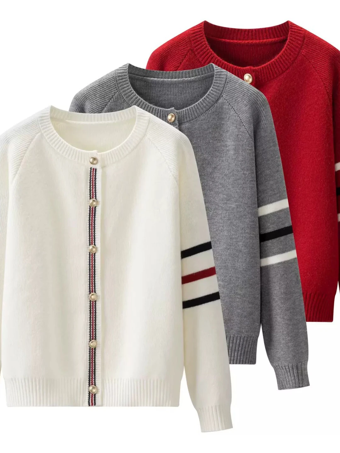 2026 New Korean Style Simple Color Block Striped Knitted Cardigan Short Women's round Neck Short Outerwear Gentle Style Loose...