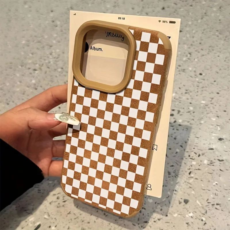 Case For iPhone 16 Pro Max 15 14 13 12 11 Plaid Fashionable And Simple Suede Phone Cover For iPhone XS Max X XR XS Silicone Case