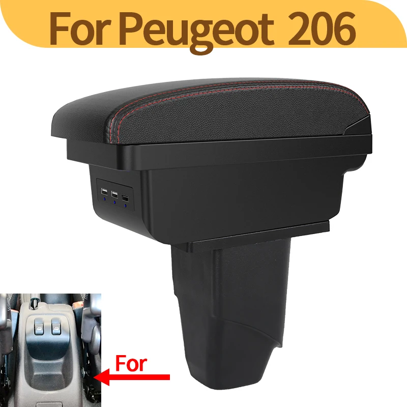 For Peugeot 206 cc Cabrio Armrest For PEUGEOT 206 Interior Parts Car Armrest Retrofit parts Storage box car accessories with USB