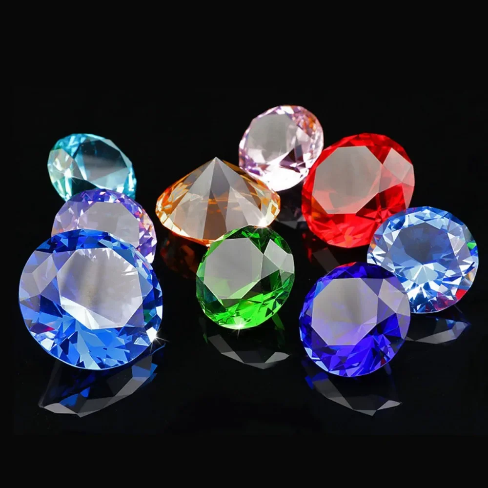 1pcs Crystal Diamond Shaped Paperweight Decorative Cute Glass Giant Gemstone Wedding Christmas Ornament Gifts Vintage Home Decor