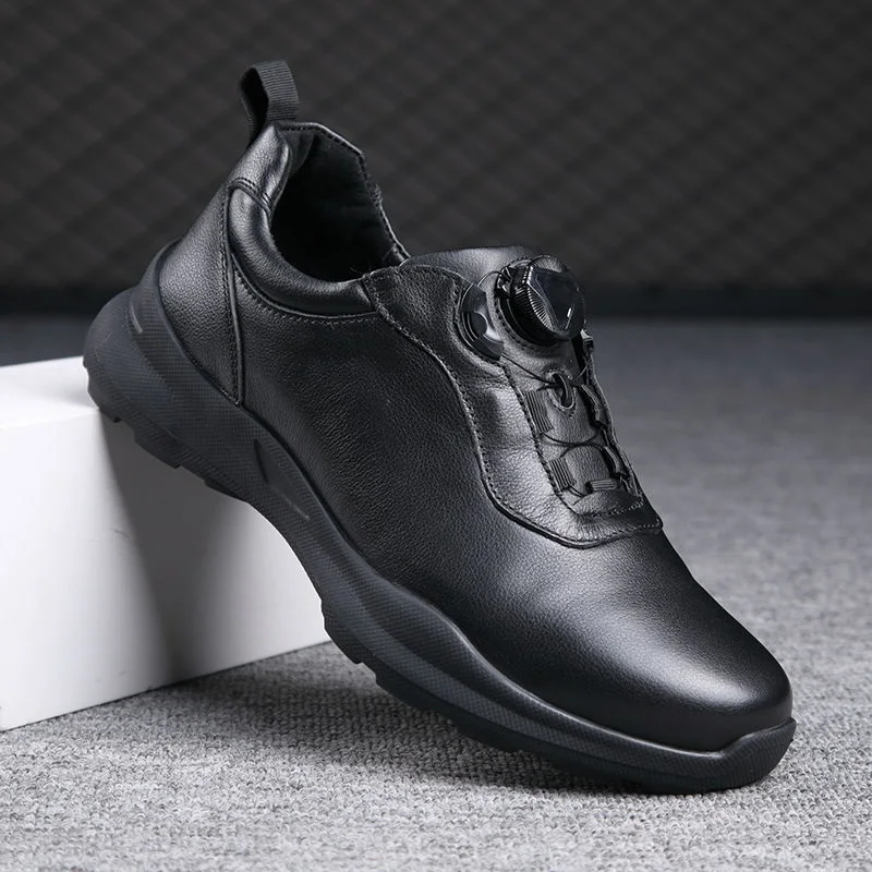 Genuine Leather Shoes Men Luxury Swivel Buckle Cowhide Sneakers Casual Sports Jogging Walking Cold Winter Add Plush Warm Fleece