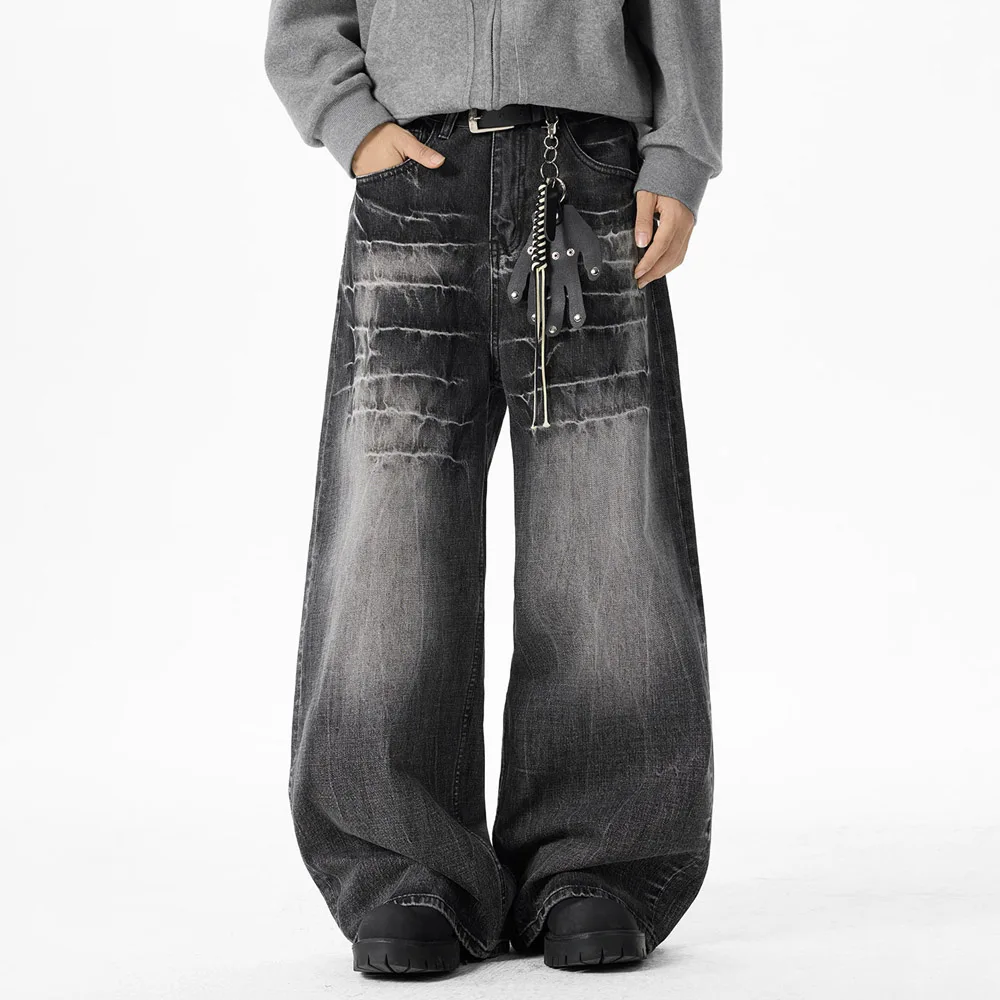

Джинсы из потертого денима, мужская уличная одежда, модные винтажные свободные повседневные широкие мешковатые джинсы в стиле хип-хоп, женские брюки