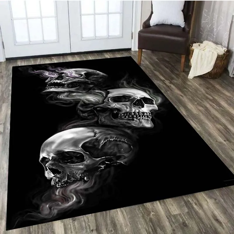 Black Living Room Rugs Skull Horror Home Entrance Carpet Door Mat Non-Slip Hallway Bedroom Bathroom Mat Kitchen Floor Mat Tapis