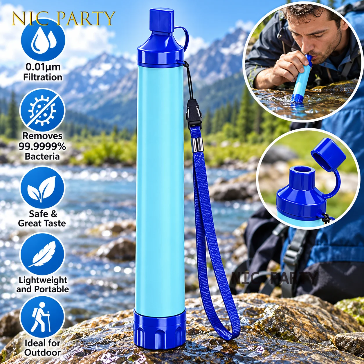Personal Straw Water Filtration System Set Outdoor Water Filter Emergency Survival Water Purifier for Camping Hiking Climbing