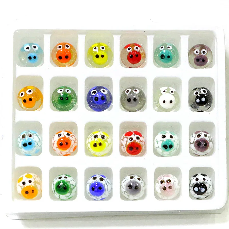 24Pcs Creative Pellet Abstract Cute Pig Design Rare Glass Marbles Ball Boy Game Pinball Toys Easter Party Decor Gifts For Kids