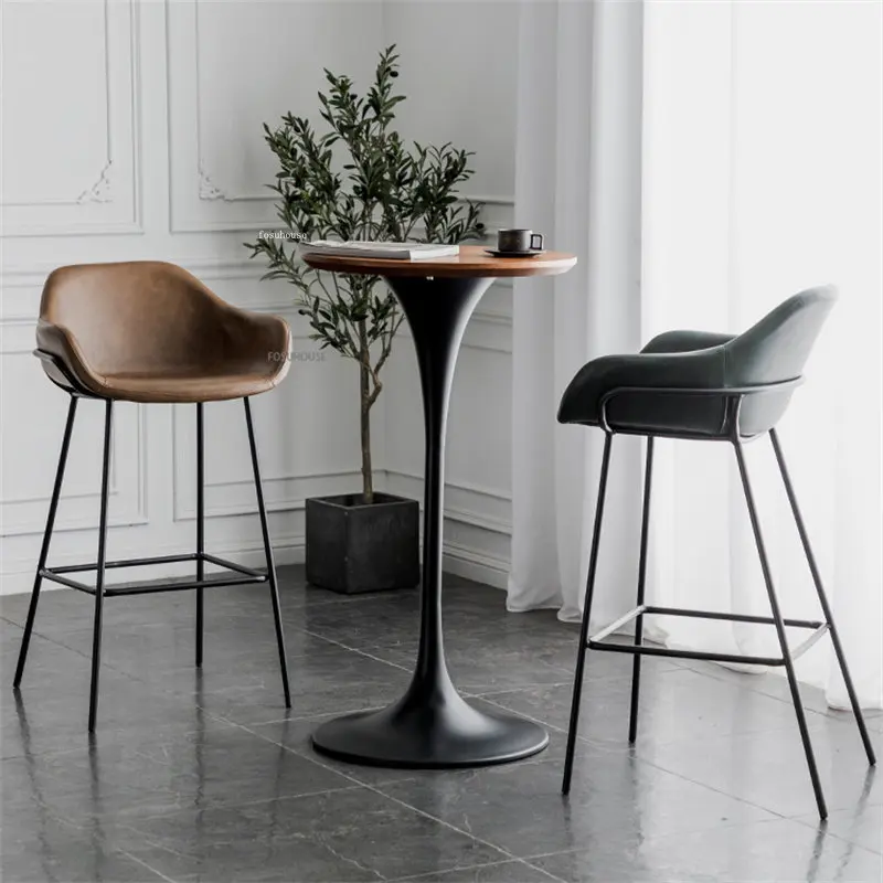 New Nordic Wrought Iron Bar Chair for Kitchen Furniture Luxury Home Cafe Counter Bar Stool Simple Leisure High Stool D