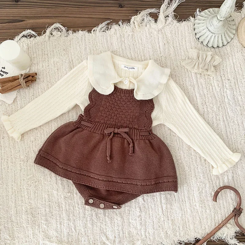 2024 New Autumn Toddler Baby Girl Knitted Romper Sleeveless Solid Color Infant Baby Girls Knitted Jumpsuit Children Clothes