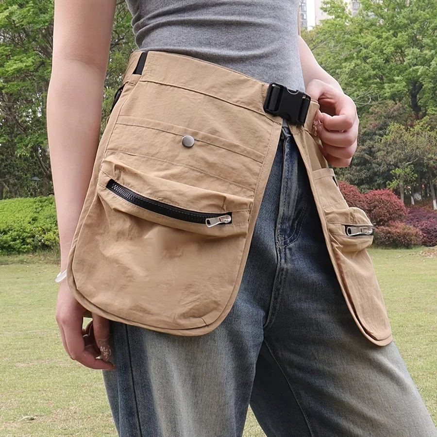 Nylon Multi-pocket Waist Pouch Color-block Utility Apron Bag Zipper Pocket Adjustable Buckle For Work Gardening Outdoor Use