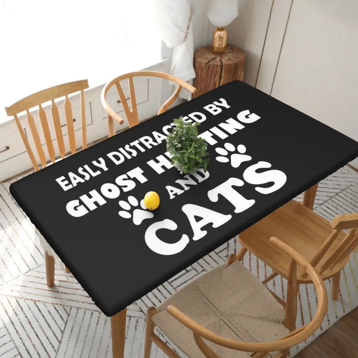 Easily Distracted By Ghost Hunting And Cats Customized Rectangular Tablecloth Oilproof Table Cover for Dining Events Table Cloth