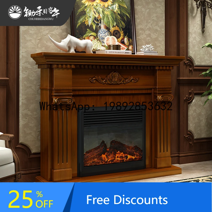 

YFY American Retro Living Room Solid Wood Fireplace TV European Style Electronic Flame Heating Electric Fireplace Stand