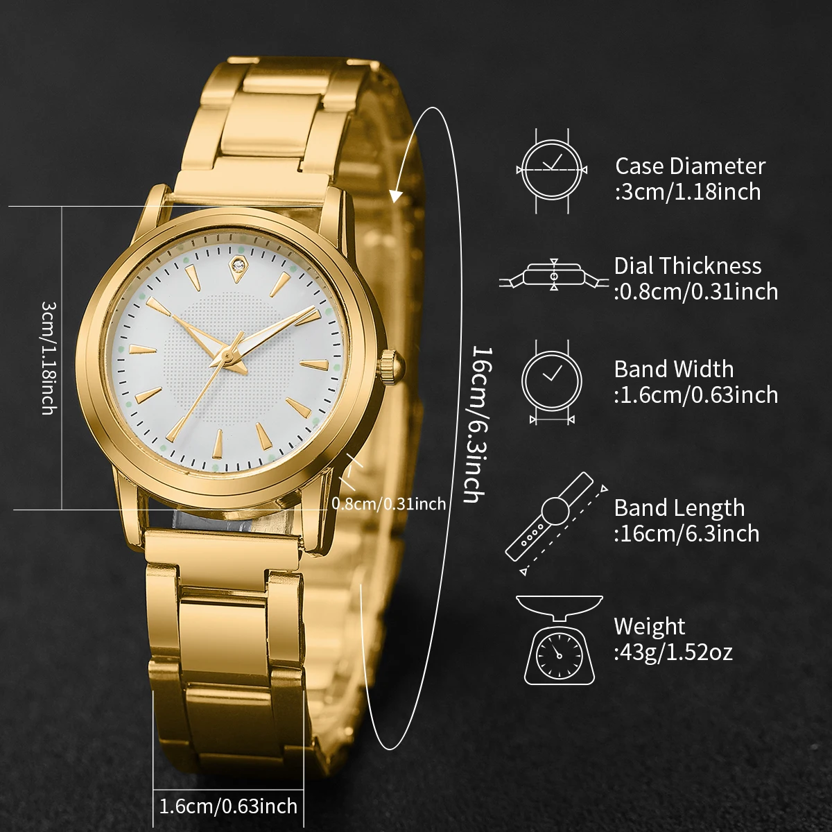 6 sztuk/zestaw moda kobiety zegarki pozłacany pasek damski zegarek kwarcowy zestaw biżuterii Rhinestone Relogio Feminino (bez pudełka) — zdjęcie 6