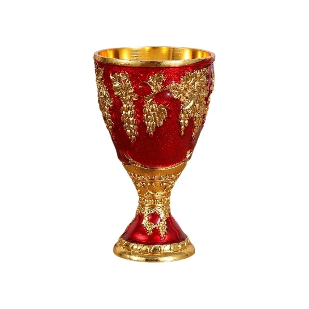 Drink Cup Embossed Grape Wine Glasses European Style Medieval Vintage Metal Wine Cup Elegant Decorative Vodka Goblet Gift
