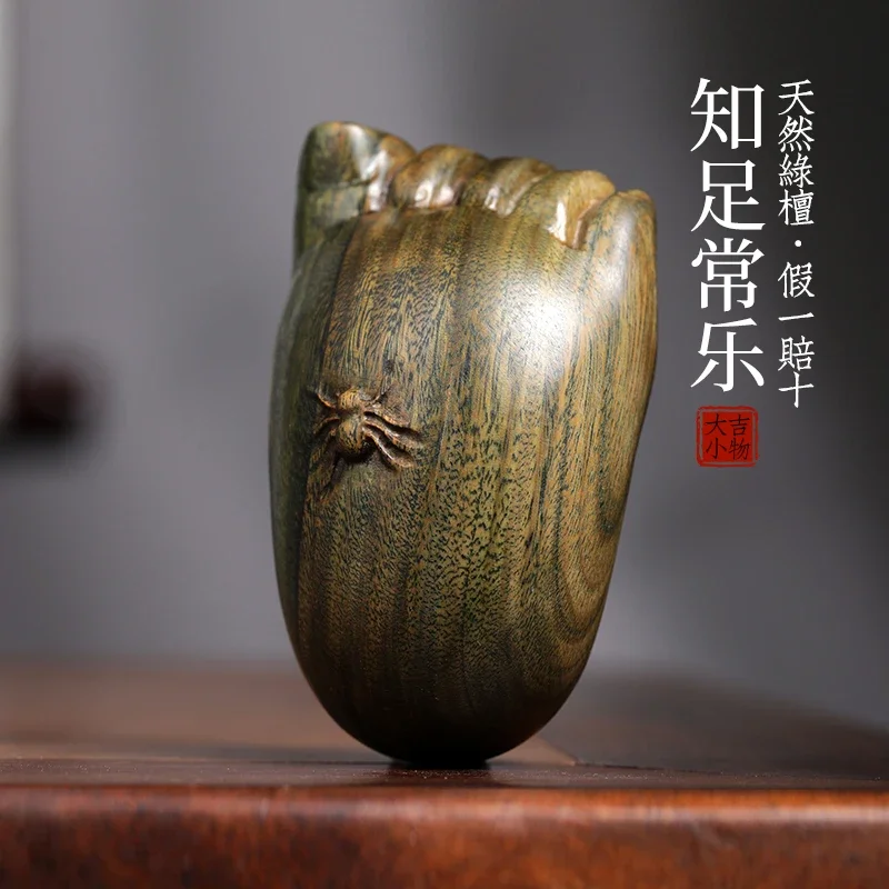 

Втертая ручная ручка из натурального зеленого сандалового дерева, резьба по ручке, настольное украшение, подарок