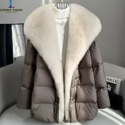 Piumini d'anatra per donna, cappotto monopetto, giacca a vento con collo di pelliccia, impiombato, inverno, nuovo, 2024