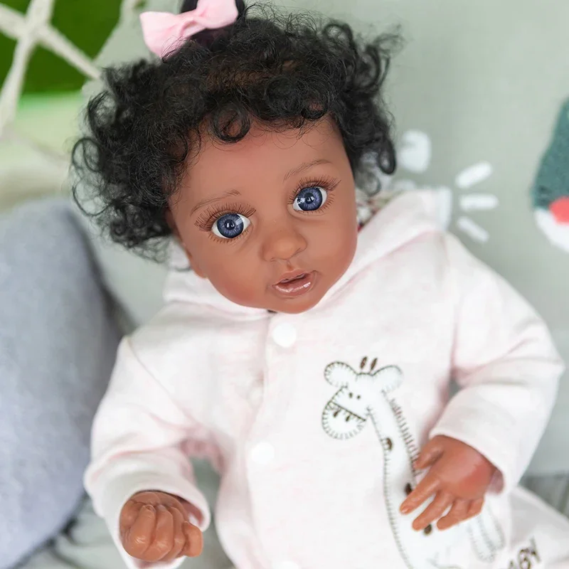 43CM High Quality Black Skin Doll Premie Size Reborn Baby Doll Layla Dark Brown Skin Black Curly Hair Liflike Premie Baby