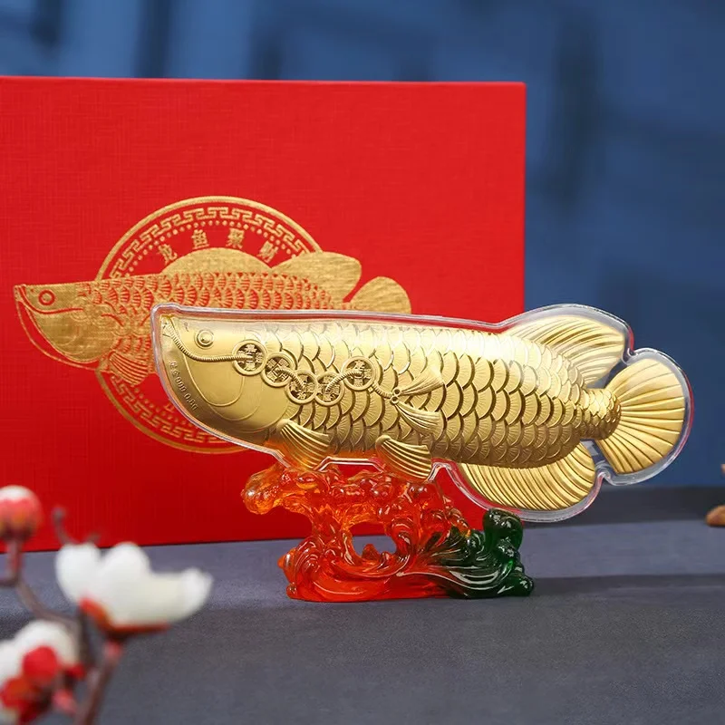 2023 HOME COMPANY BOSS Hochwertige Glücksbringer-Dekoration Goldener Arowana-Drachenfisch Bringt Glück Anzieht Wohlstand Talisman