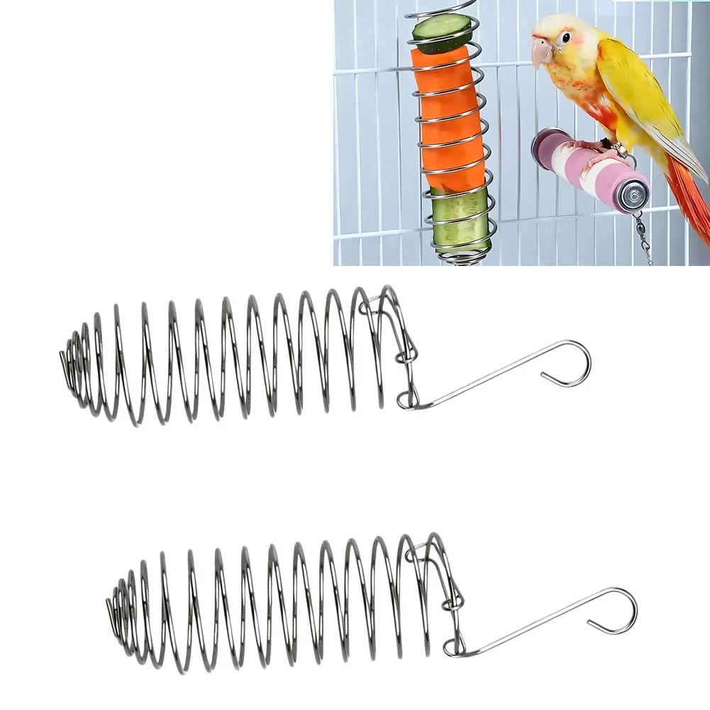 Bird Food Holder Skewer Basket 2 pcs Stainless Steel for Parrot Finch Canary - Promotes Active Foraging in Cage Environment