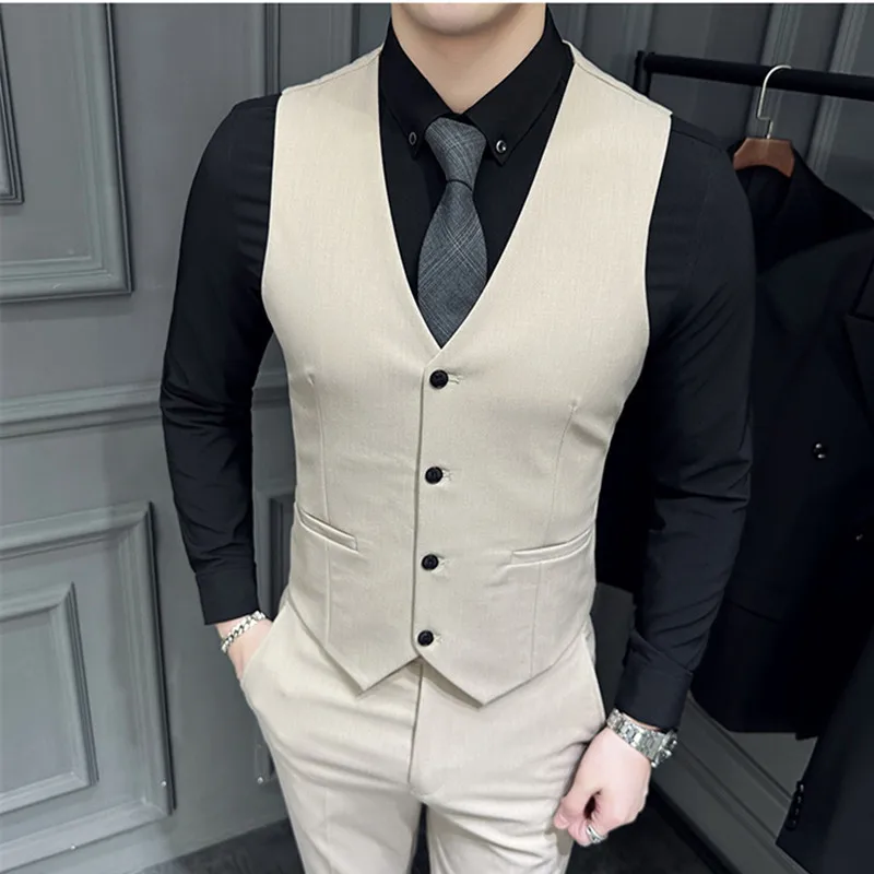 (Jacket+Vest+Pants)Men Spring High Quality Double-breasted Suits/Male Slim Fit Groom\'s Wedding Dress Fashion Three-piece Set