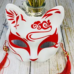 Máscara japonesa de media cara pintada a mano, máscara de zorro de gato, Anime, Demon Slayer, mascarada, accesorio de Cosplay para Festival de Halloween