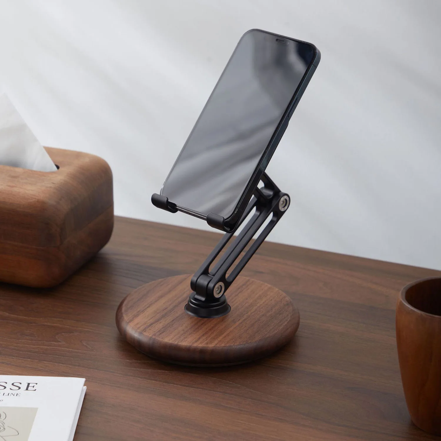 

Solid wood walnut mobile phone desktop bracket suitable for iPad tablet lifting rotary adjustment support rack support frame