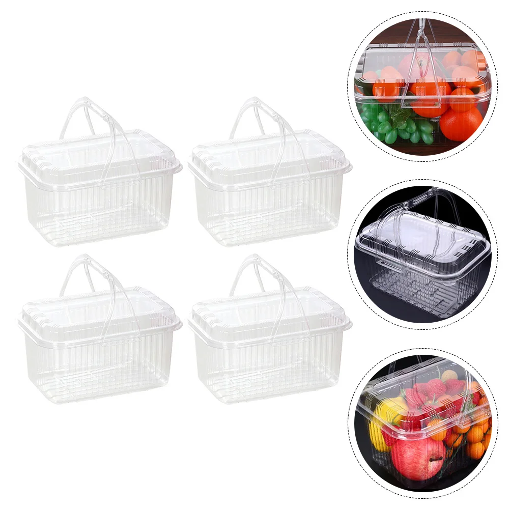 4 Pcs Food Packaging Basket Storage Fruit Holder Vegetable Baskets Refrigerator Cake Plastic Home