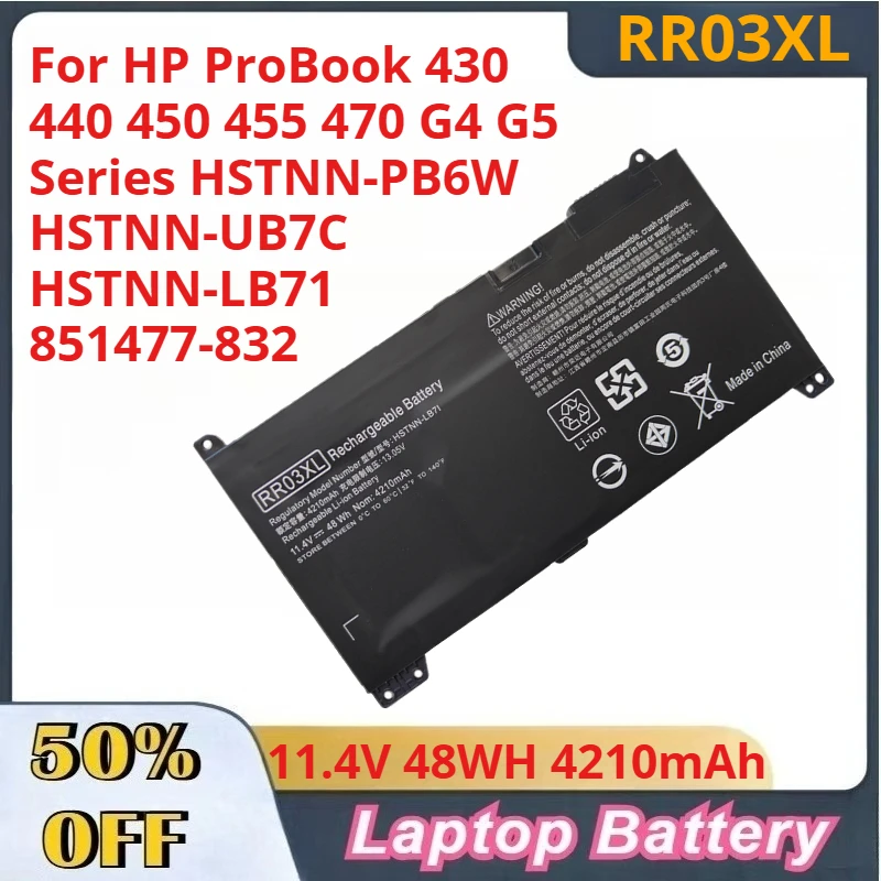 

Аккумулятор RR03XL 11,4 В, 48 Втч, 4210 мАч для HP ProBook 430 440 450 455 470 G4 G5 серии HSTNN-PB6W HSTNN-UB7C HSTNN-LB71 851477-832