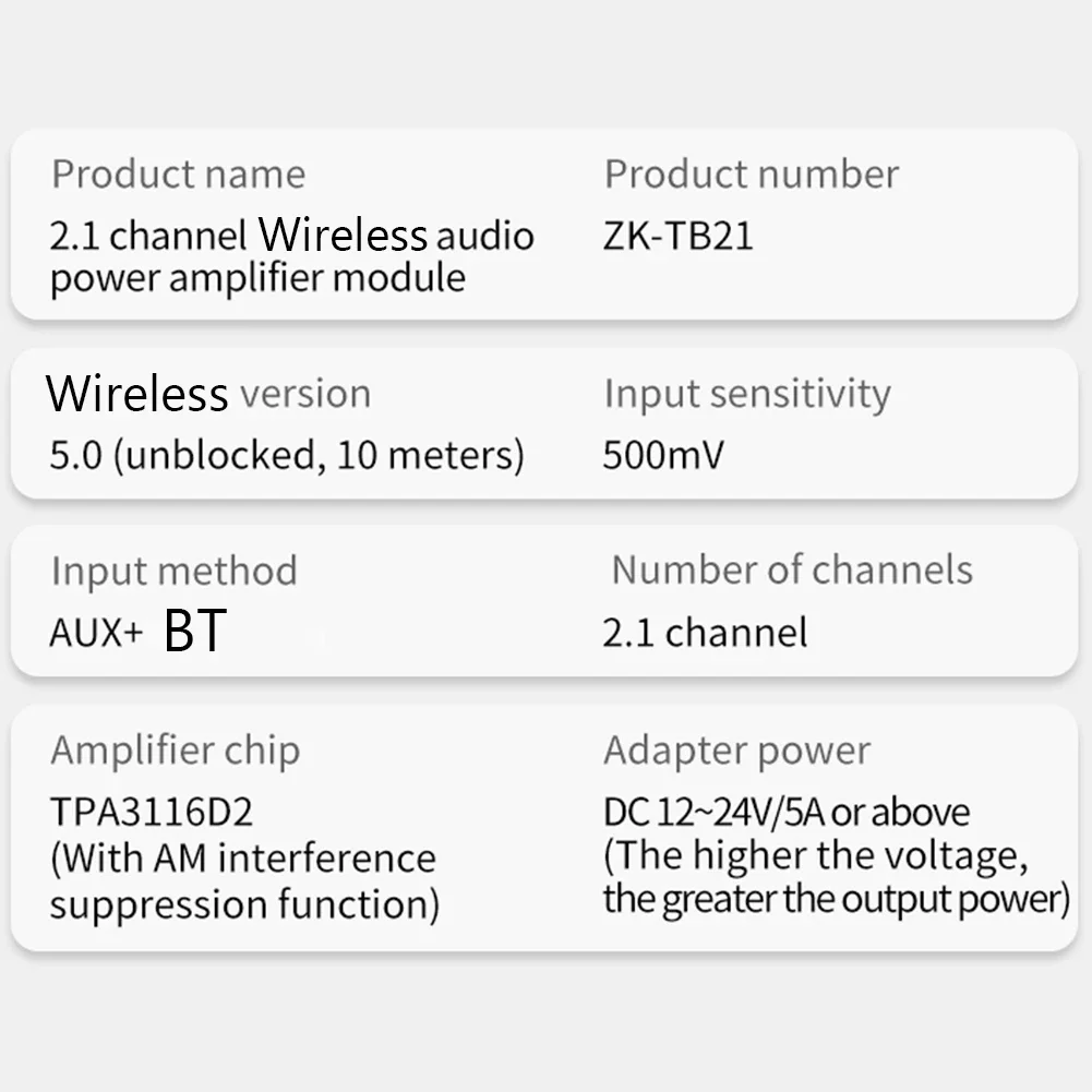 ZK-TB21 2 in 1 Power Amplifier Board with Bluetooth 5.0 2.1 Channel Mini Audio Amplifier Module with Filter and Protection