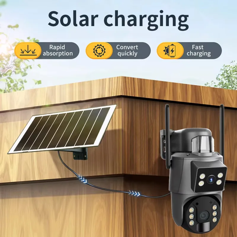 Solar-Powered Outdoor PTZ Camera - IP66 Waterproof Night Vision Two-Way Audio TF/Cloud Storage Light Load Wall/Ceiling Mount