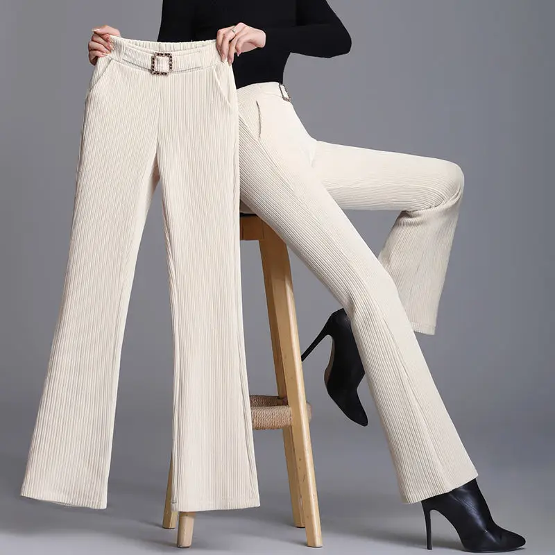 Women's Bootcut Trousers Autumn and Winter Thickened High-waisted Nine-point Slim Fit and Versatile Drapey Trousers for Women