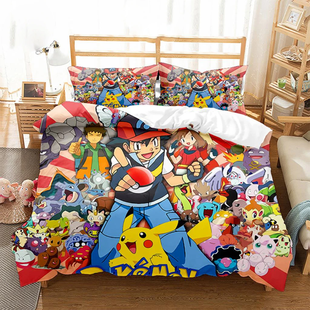 

Cover Bedding Duvet 3D Sets Bedroom Anime For Pikachu Boys Kids Teens Girls Pokemon Quilt Cover Pillowcases Christmas Gift