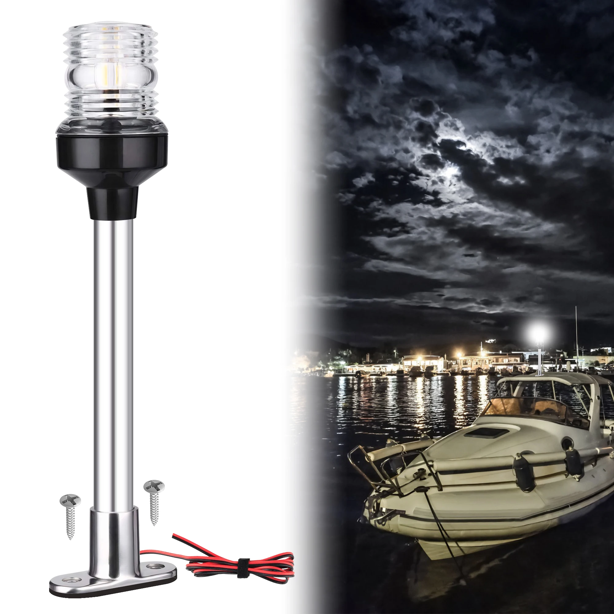 

12-дюймовый якорный светильник, кормовой светильник, морской навигационный фонарь, IP66, водонепроницаемый и пыленепроницаемый, 360 ° Осветительные фары для лодок