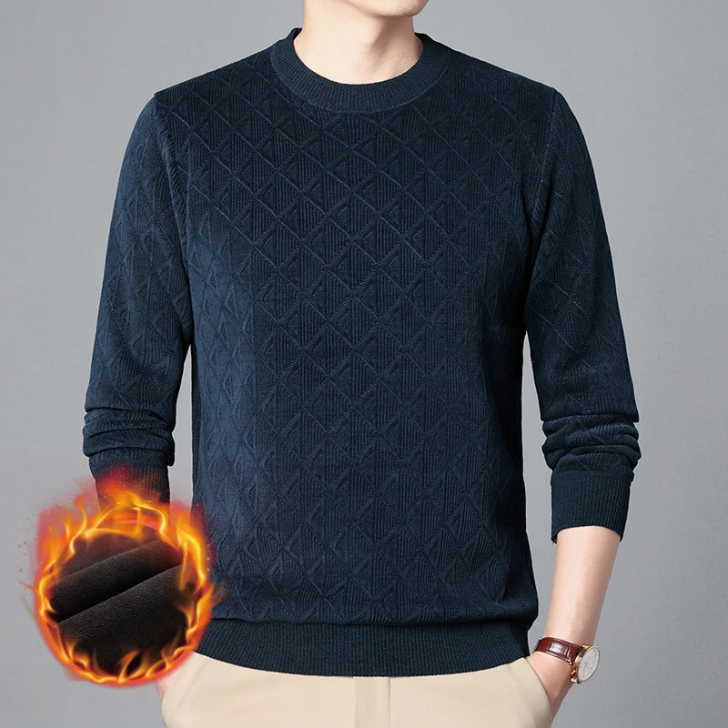 New Men\'s Knitted Pullover Sweater Man Thickening Warm Jacquard Weave Sweaters Male Winter Clothing