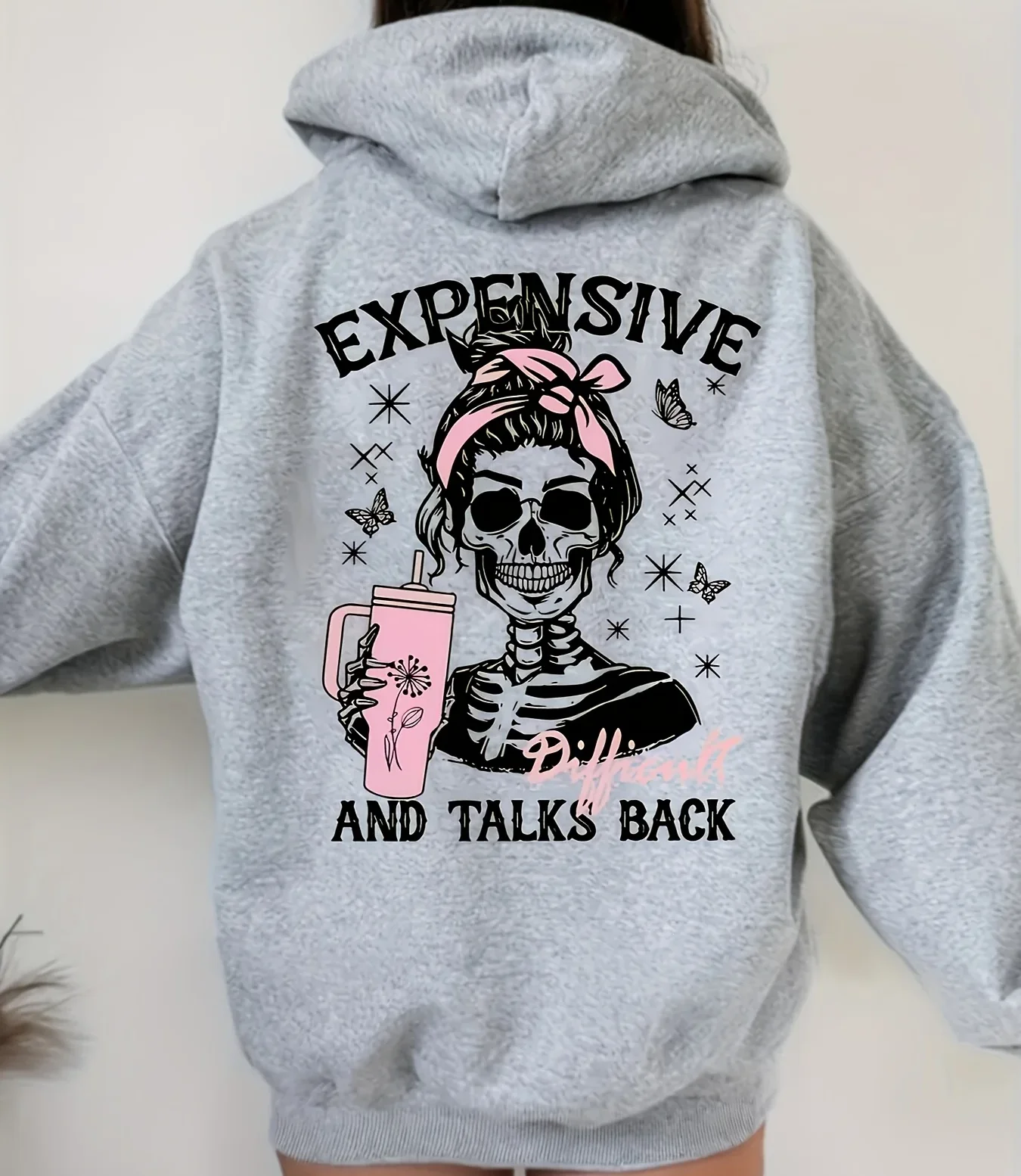 

Женская толстовка с острым графическим принтом, пуловер сзади, осенне-зимние толстовки с капюшоном для женщин