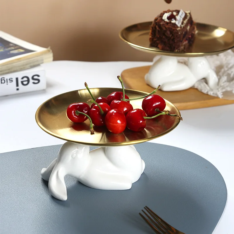 Cute Rabbit Cake Tray,Creative Golden Porch Jewelry Storage Rack,Birthday Gift for Lovers,Home Decor Figurine,Afternoon Tea Tray